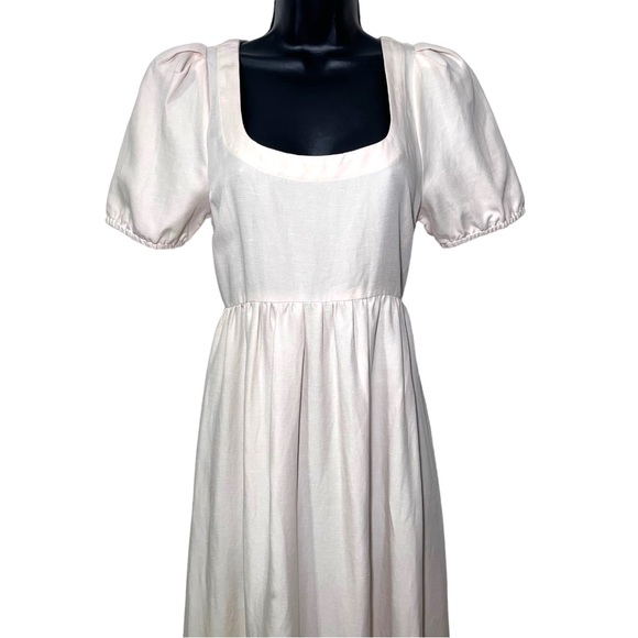 Hatch Cream Tisha Maternity Pleated Puff Sleeve Ruffled Hem Dress - Picture 3 of 6